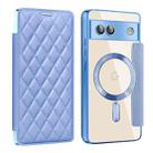 For Google Pixel 7a Shield Magsafe RFID Anti-theft Rhombus Leather Phone Case(Blue) - 1