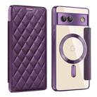 For Google Pixel 7a Shield Magsafe RFID Anti-theft Rhombus Leather Phone Case(Purple) - 1