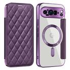 For Google Pixel 9 Pro XL Shield Magsafe RFID Anti-theft Rhombus Leather Phone Case(Purple) - 1