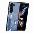 For Samsung Galaxy Z Fold6 Wristband Kickstand Card Wallet Back Cover Phone Case(Blue) - 1