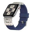 For Apple Watch SE 2023 44mm Metal Mecha Plaid Silicone Watch Band(Midnight Blue) - 1