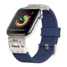 For Apple Watch Series 3 42mm Metal Mecha Plaid Silicone Watch Band(Midnight Blue) - 1