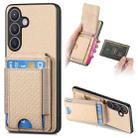 For Samsung Galaxy S23+ 5G Carbon Fiber Vertical Flip Wallet Stand Phone Case(Khaki) - 1
