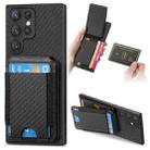 For Samsung Galaxy S22 Ultra 5G Carbon Fiber Vertical Flip Wallet Stand Phone Case(Black) - 1