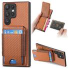 For Samsung Galaxy S22 Ultra 5G Carbon Fiber Vertical Flip Wallet Stand Phone Case(Brown) - 1