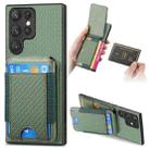 For Samsung Galaxy S22 Ultra 5G Carbon Fiber Vertical Flip Wallet Stand Phone Case(Green) - 1