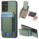 For Samsung Galaxy S21 Ultra 5G Carbon Fiber Vertical Flip Wallet Stand Phone Case(Green) - 1