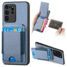For Samsung Galaxy S20 Ultra Carbon Fiber Vertical Flip Wallet Stand Phone Case(Blue) - 1
