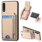 For Samsung Galaxy A70 / A70s Carbon Fiber Vertical Flip Wallet Stand Phone Case(Khaki) - 1
