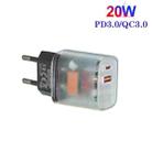 Transparent PD3.0 Type-C + QC3.0 USB Mobile Phone Charger, EU Plug(Transparent) - 2