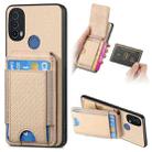 For Motorola Moto E40 Carbon Fiber Vertical Flip Wallet Stand Phone Case(Khaki) - 1