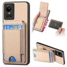 For OPPO Reno10 Pro Global Carbon Fiber Vertical Flip Wallet Stand Phone Case(Khaki) - 1