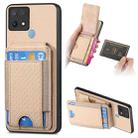 For OPPO A15 Carbon Fiber Vertical Flip Wallet Stand Phone Case(Khaki) - 1