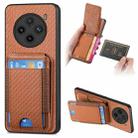 For vivo X100 5G Carbon Fiber Vertical Flip Wallet Stand Phone Case(Brown) - 1