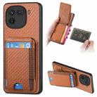 For vivo iQOO 12 Pro Carbon Fiber Vertical Flip Wallet Stand Phone Case(Brown) - 1