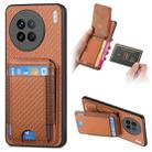 For vivo X90 Pro 5G Carbon Fiber Vertical Flip Wallet Stand Phone Case(Brown) - 1