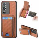 For vivo Y76 Carbon Fiber Vertical Flip Wallet Stand Phone Case(Brown) - 1