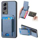 For vivo Y72 5G Carbon Fiber Vertical Flip Wallet Stand Phone Case(Blue) - 1