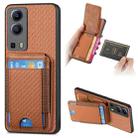 For vivo Y72 5G Carbon Fiber Vertical Flip Wallet Stand Phone Case(Brown) - 1