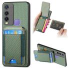 For vivo Y50 Carbon Fiber Vertical Flip Wallet Stand Phone Case(Green) - 1