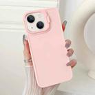 For iPhone 15 Lens Frame Holder Shockproof Phone Case(Pink) - 1