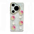 For Huawei Pura 70 Electroplated Frame 3D Strawberry Flower  TPU Phone Case(Pink Strawberry) - 1