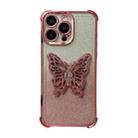 For iPhone 15 Pro Electroplated Glitter 3D Butterfly Four-corner Shockproof TPU Phone Case(Gradient Pink) - 1