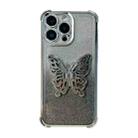 For iPhone 15 Pro Electroplated Glitter 3D Butterfly Four-corner Shockproof TPU Phone Case(Gradient Silver) - 1