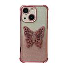 For iPhone 15 Plus Electroplated Glitter 3D Butterfly Four-corner Shockproof TPU Phone Case(Gradient Pink) - 1