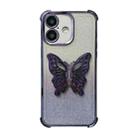 For iPhone 16 Electroplated Glitter 3D Butterfly Four-corner Shockproof TPU Phone Case(Gradient Purple) - 1