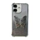 For iPhone 16 Electroplated Glitter 3D Butterfly Four-corner Shockproof TPU Phone Case(Gradient Silver) - 1