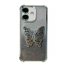 For iPhone 16 Plus Electroplated Glitter 3D Butterfly Four-corner Shockproof TPU Phone Case(Gradient Silver) - 1