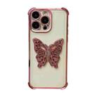 For iPhone 15 Pro Max Electrpolated 3D Butterfly Holder TPU Phone Case(Pink) - 1