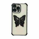 For iPhone 15 Pro Max Electrpolated 3D Butterfly Holder TPU Phone Case(Black) - 1