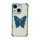 For iPhone 15 Electrpolated 3D Butterfly Holder TPU Phone Case(Blue) - 1