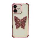 For iPhone 16 Electrpolated 3D Butterfly Holder TPU Phone Case(Pink) - 1