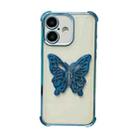 For iPhone 16 Plus Electrpolated 3D Butterfly Holder TPU Phone Case(Blue) - 1