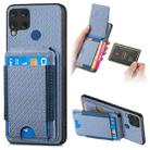 For Realme C15 Carbon Fiber Vertical Flip Wallet Stand Phone Case(Blue) - 1