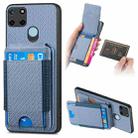 For Realme C21Y Carbon Fiber Vertical Flip Wallet Stand Phone Case(Blue) - 1