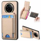 For Realme 14 Pro+ Carbon Fiber Vertical Flip Wallet Stand Phone Case(Khaki) - 1