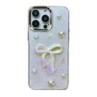 For iPhone 16 Plus 3D Bow Pearl Love Flower TPU Phone Case(Pearl Bow) - 1