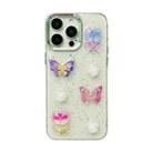 For iPhone 15 Pro 3D Colorful Crystal Butterfly TPU Phone Case(Butterful Flowers) - 1