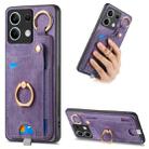 For Redmi Note 13 5G Retro Skin-feel Ring Card Bag Phone Case with Hang Loop(Purple) - 1