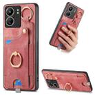 For Redmi 13C Retro Skin-feel Ring Card Bag Phone Case with Hang Loop(Pink) - 1