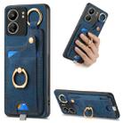 For Redmi 13C Retro Skin-feel Ring Card Bag Phone Case with Hang Loop(Blue) - 1