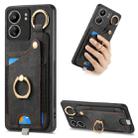 For Redmi 13C Retro Skin-feel Ring Card Bag Phone Case with Hang Loop(Black) - 1