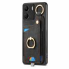 For Redmi 13C Retro Skin-feel Ring Card Bag Phone Case with Hang Loop(Black) - 2