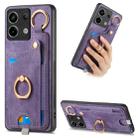 For Redmi Note 13 Pro 5G Retro Skin-feel Ring Card Bag Phone Case with Hang Loop(Purple) - 1