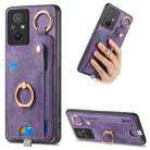 For Redmi 12C Retro Skin-feel Ring Card Bag Phone Case with Hang Loop(Purple) - 1