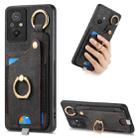 For Redmi 12C Retro Skin-feel Ring Card Bag Phone Case with Hang Loop(Black) - 1